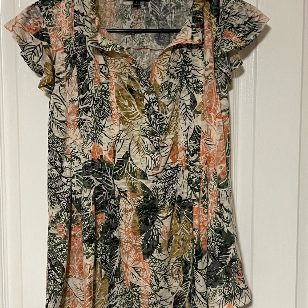 Ava & Grace Pink and Green Flutter Sleeve Blouse